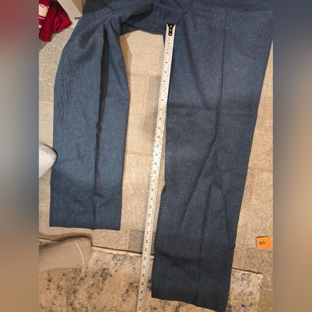 Vintage Wool Blue Wide-Leg Trousers Straight XS 2 Buisness Casual Office NWOT - Picture 6 of 7